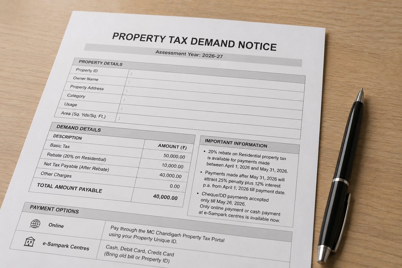 Chandigarh Property Tax Deadline Is May 31 — 20% Rebate on Residential, 10% on Commercial